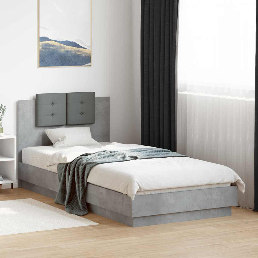 Bedframe met Hoofdeinde Betongrijs 80 x 200 cm Bewerkt hout