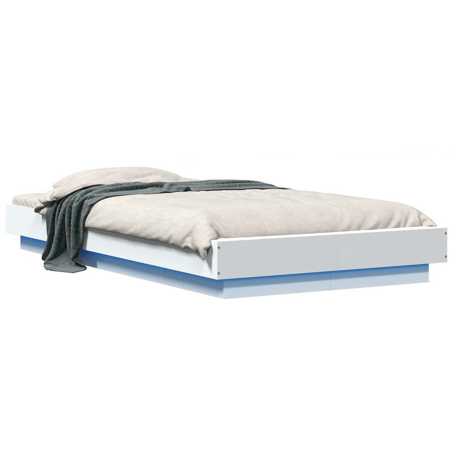 Bed Frame met LED Wit 80 x 200 cm Bewerkt hout