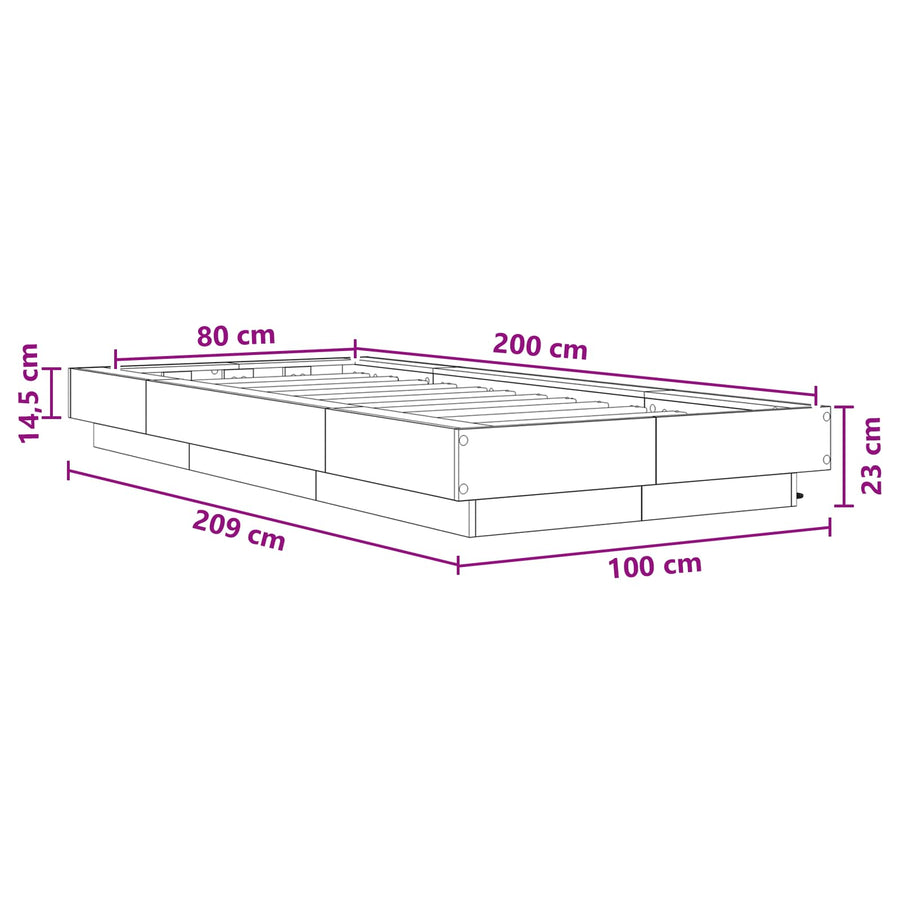 Bed Frame met LED Gerookt eiken 80 x 200 cm Bewerkt hout