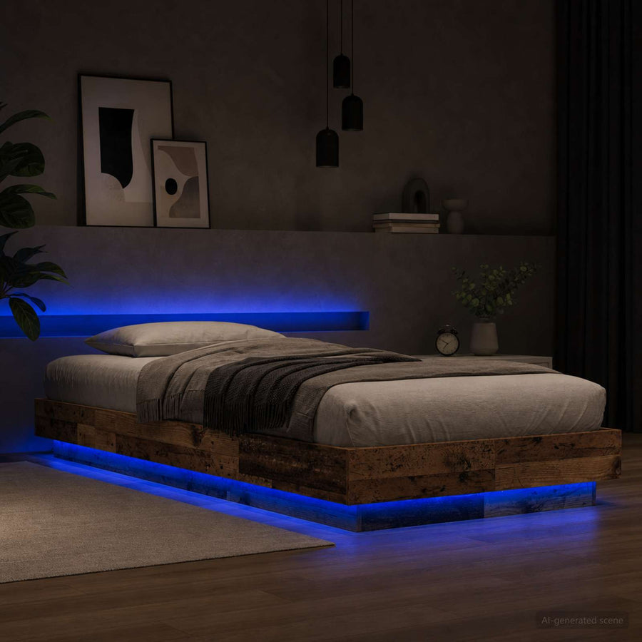 Bed Frame met LED Oud hout 80 x 200 cm Bewerkt hout