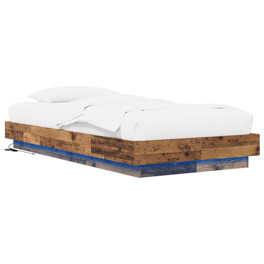 Bed Frame met LED Oud hout 80 x 200 cm Bewerkt hout