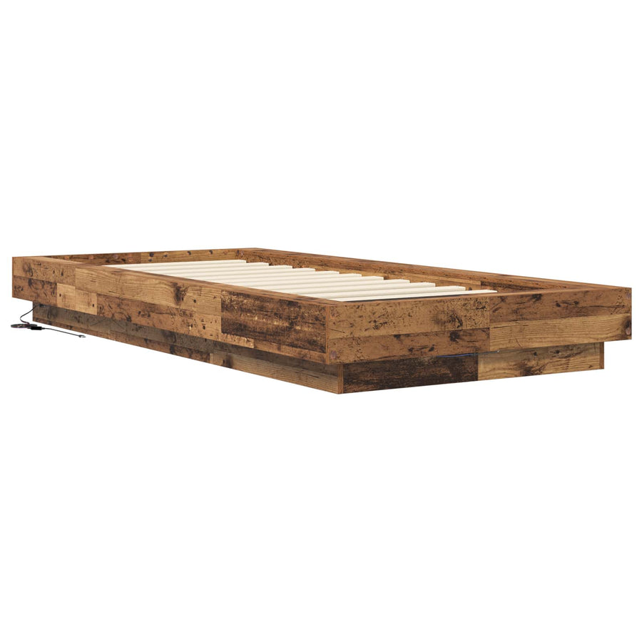 Bed Frame met LED Oud hout 80 x 200 cm Bewerkt hout