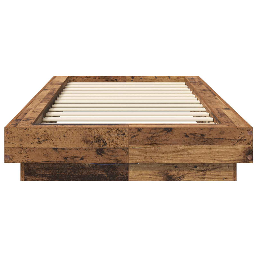 Bed Frame met LED Oud hout 80 x 200 cm Bewerkt hout