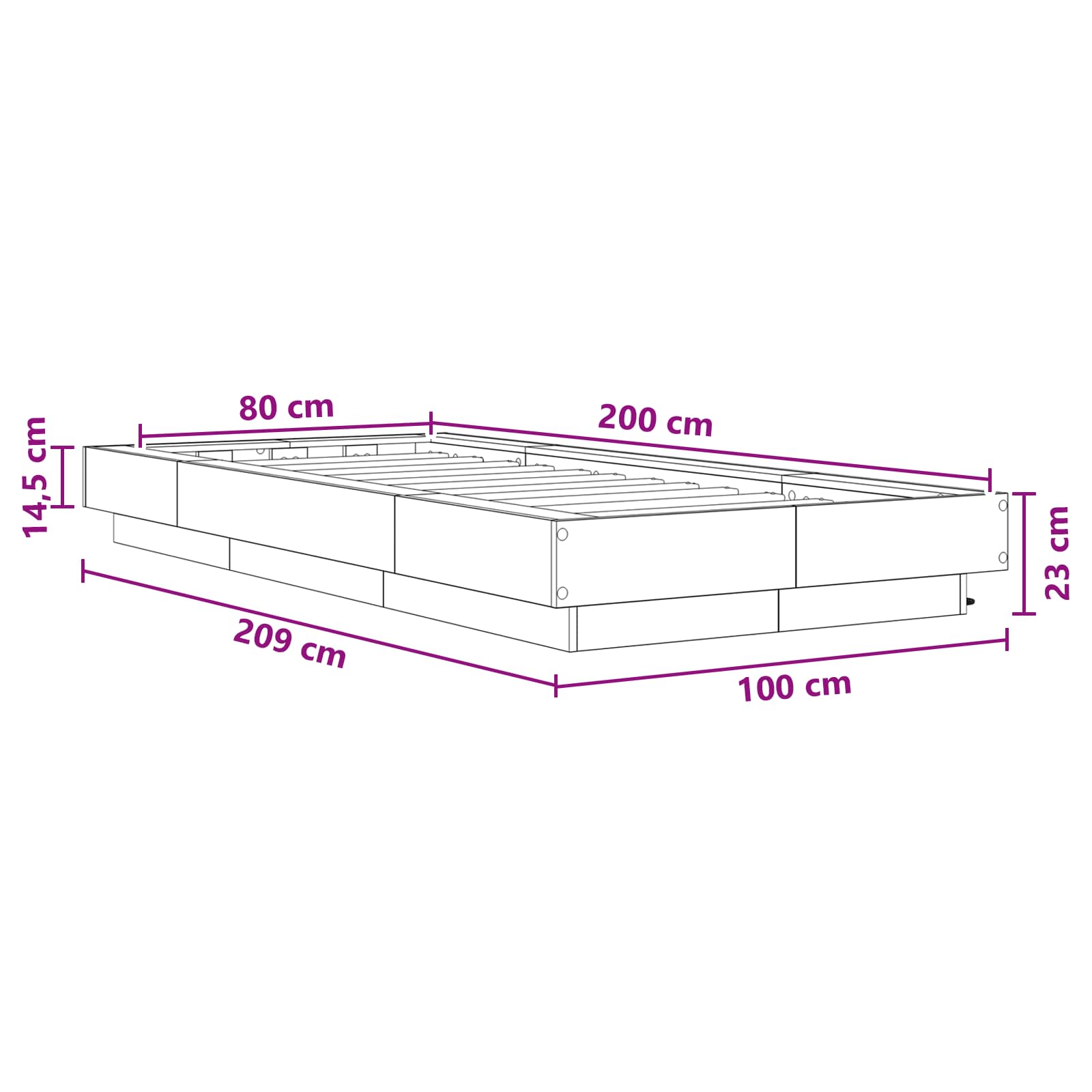 Bed Frame met LED Oud hout 80 x 200 cm Bewerkt hout
