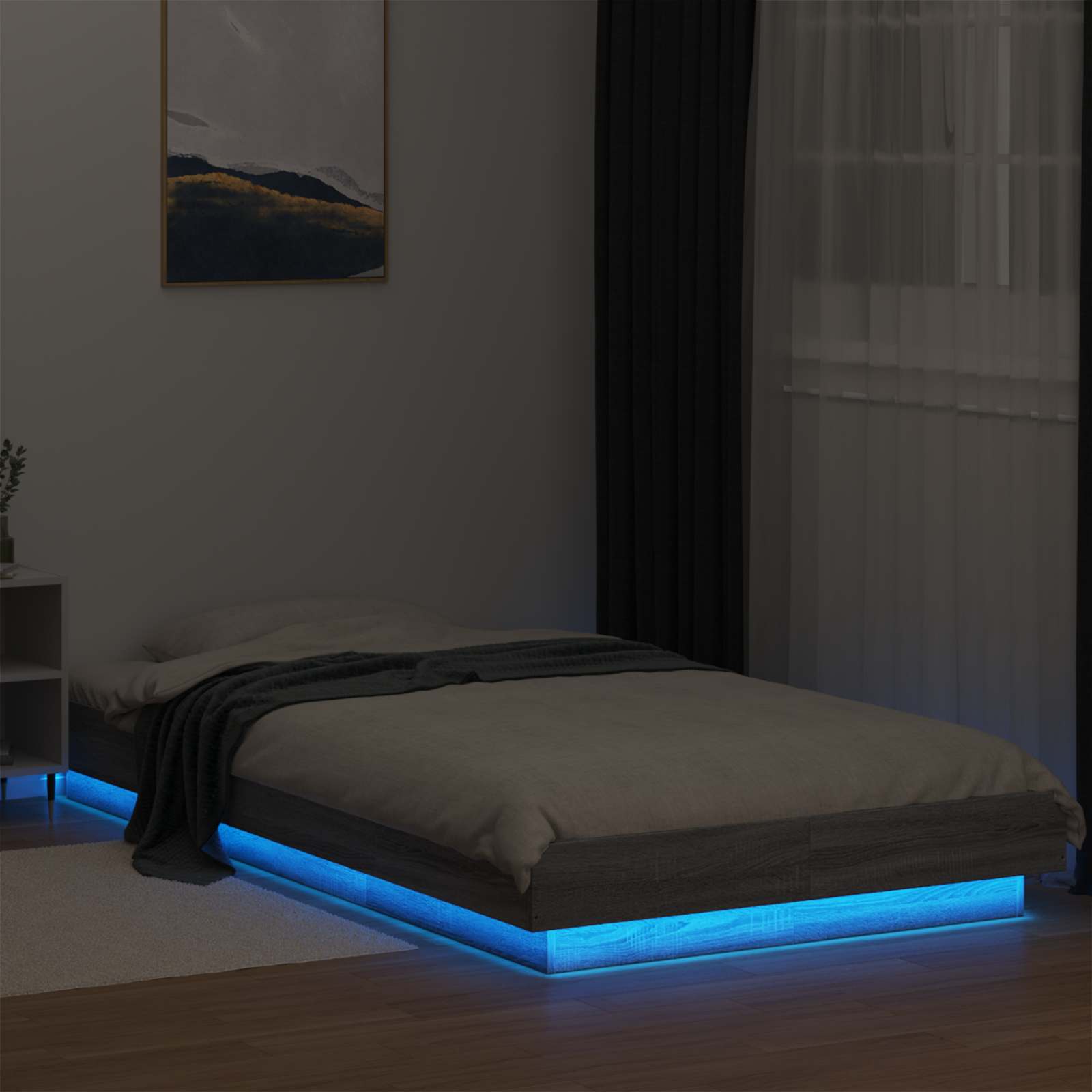 Bed Frame met LED Grijs Sonoma 80 x 200 cm Bewerkt hout