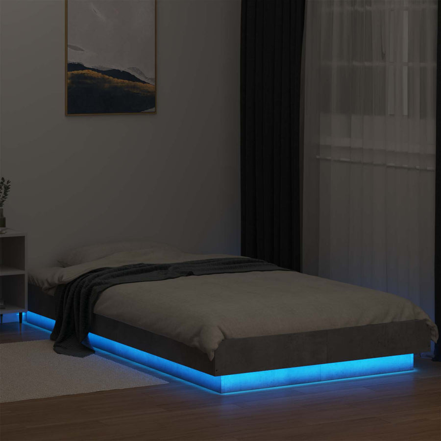 Bed Frame met LED Betongrijs 80 x 200 cm Bewerkt hout