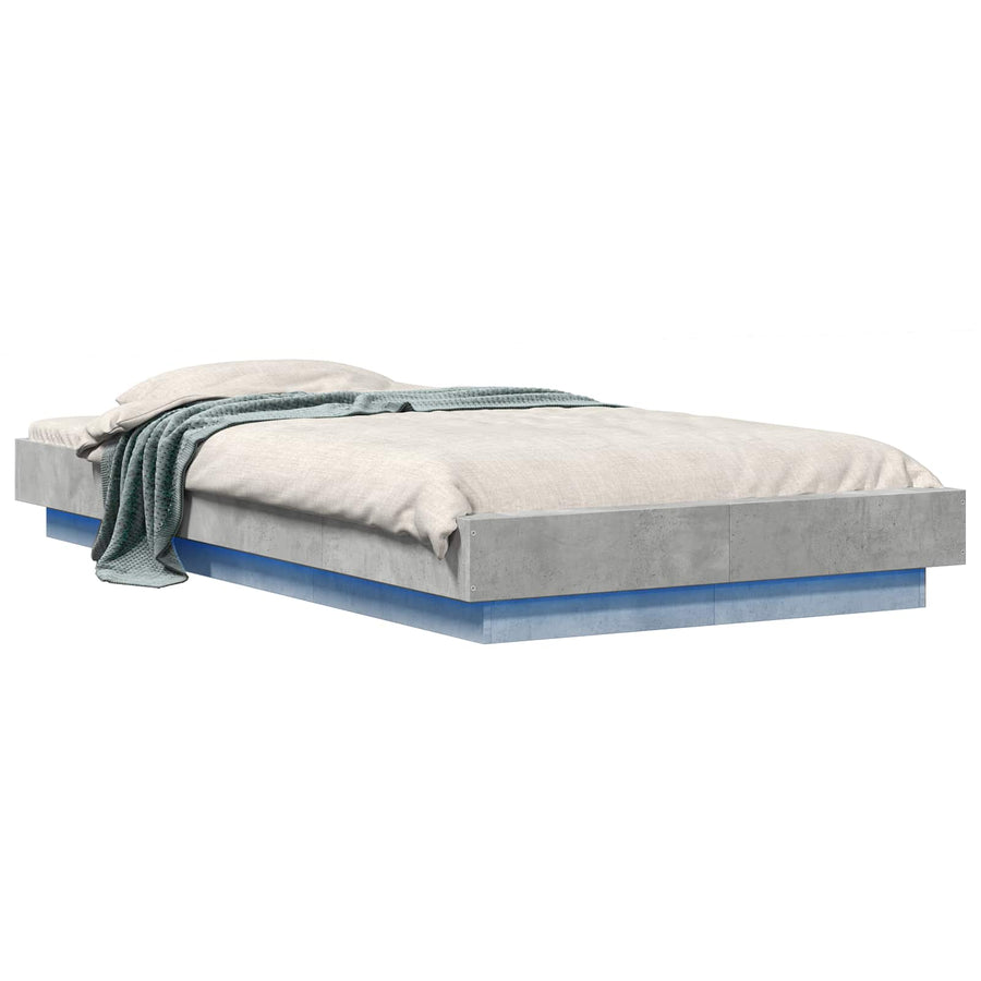 Bed Frame met LED Betongrijs 80 x 200 cm Bewerkt hout