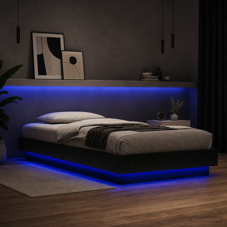 Bed Frame met LED Zwart eiken 80 x 200 cm Bewerkt hout