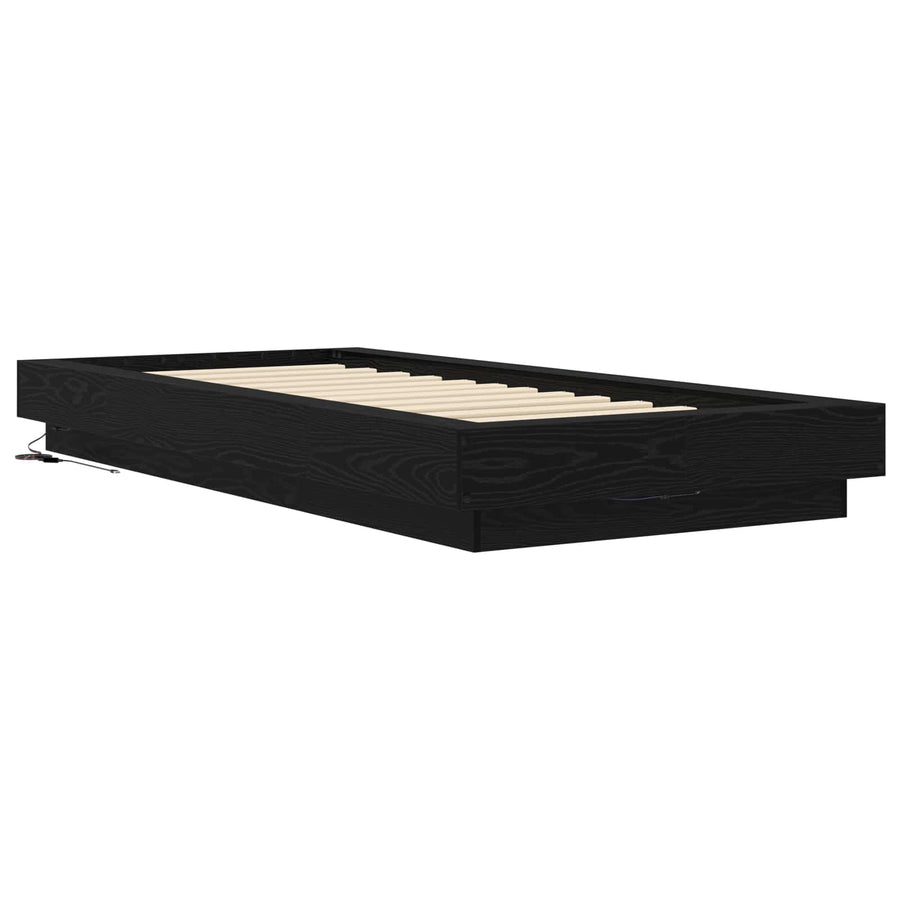 Bed Frame met LED Zwart eiken 80 x 200 cm Bewerkt hout