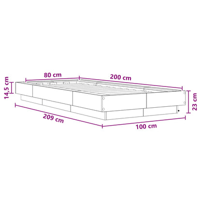 Bed Frame met LED Zwart eiken 80 x 200 cm Bewerkt hout