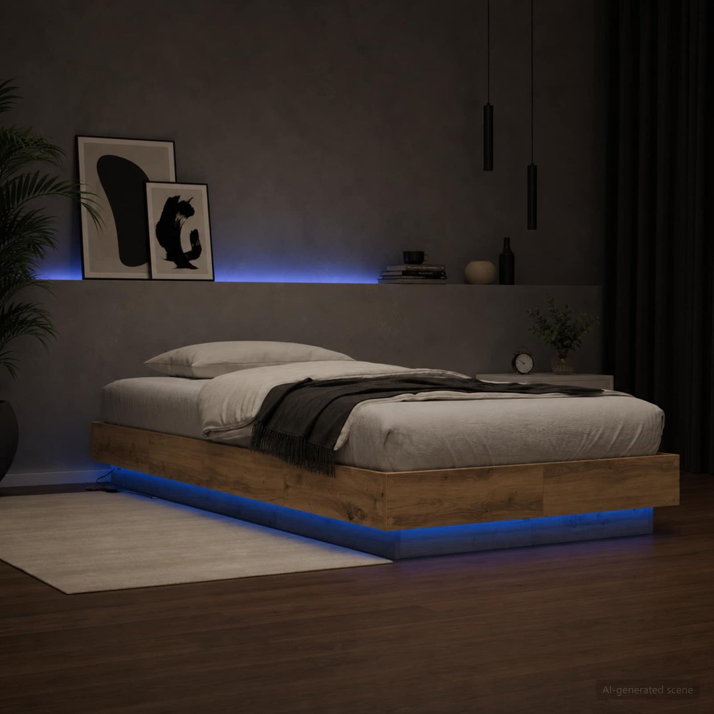 Bed Frame met LED Artisanaal eiken 80 x 200 cm Bewerkt hout