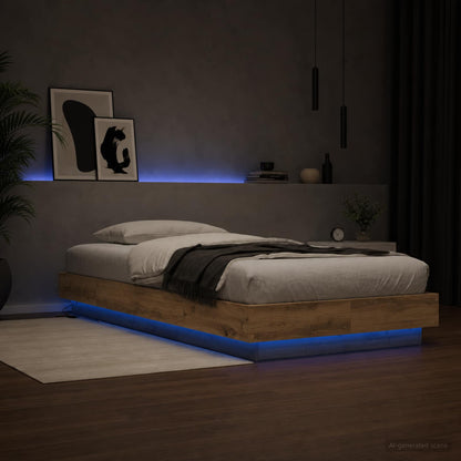 Bed Frame met LED Artisanaal eiken 80 x 200 cm Bewerkt hout