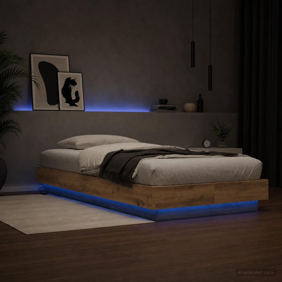 Bed Frame met LED Artisanaal eiken 80 x 200 cm Bewerkt hout