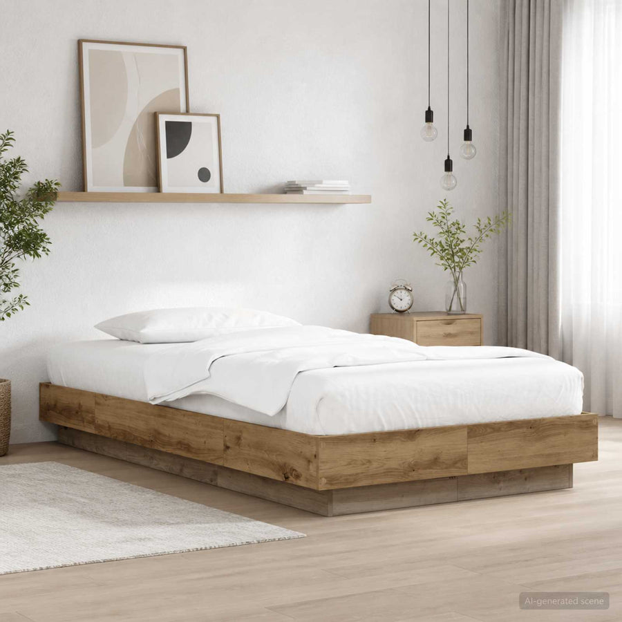 Bed Frame met LED Artisanaal eiken 80 x 200 cm Bewerkt hout