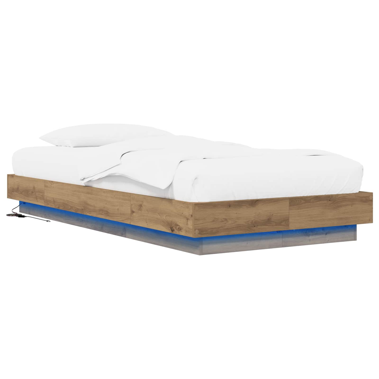 Bed Frame met LED Artisanaal eiken 80 x 200 cm Bewerkt hout