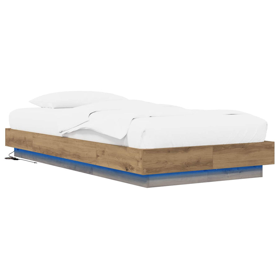 Bed Frame met LED Artisanaal eiken 80 x 200 cm Bewerkt hout