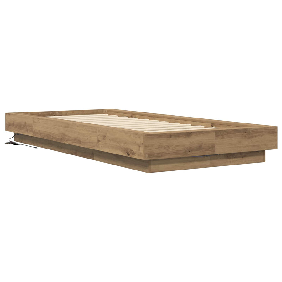 Bed Frame met LED Artisanaal eiken 80 x 200 cm Bewerkt hout