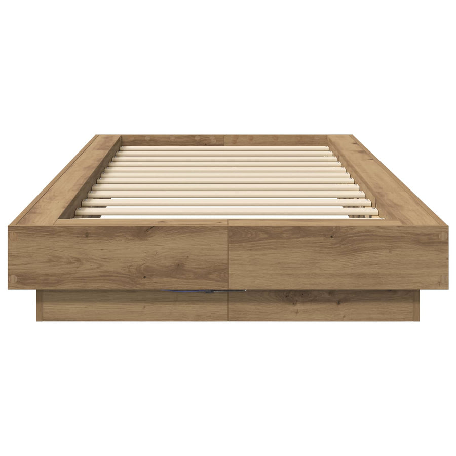 Bed Frame met LED Artisanaal eiken 80 x 200 cm Bewerkt hout