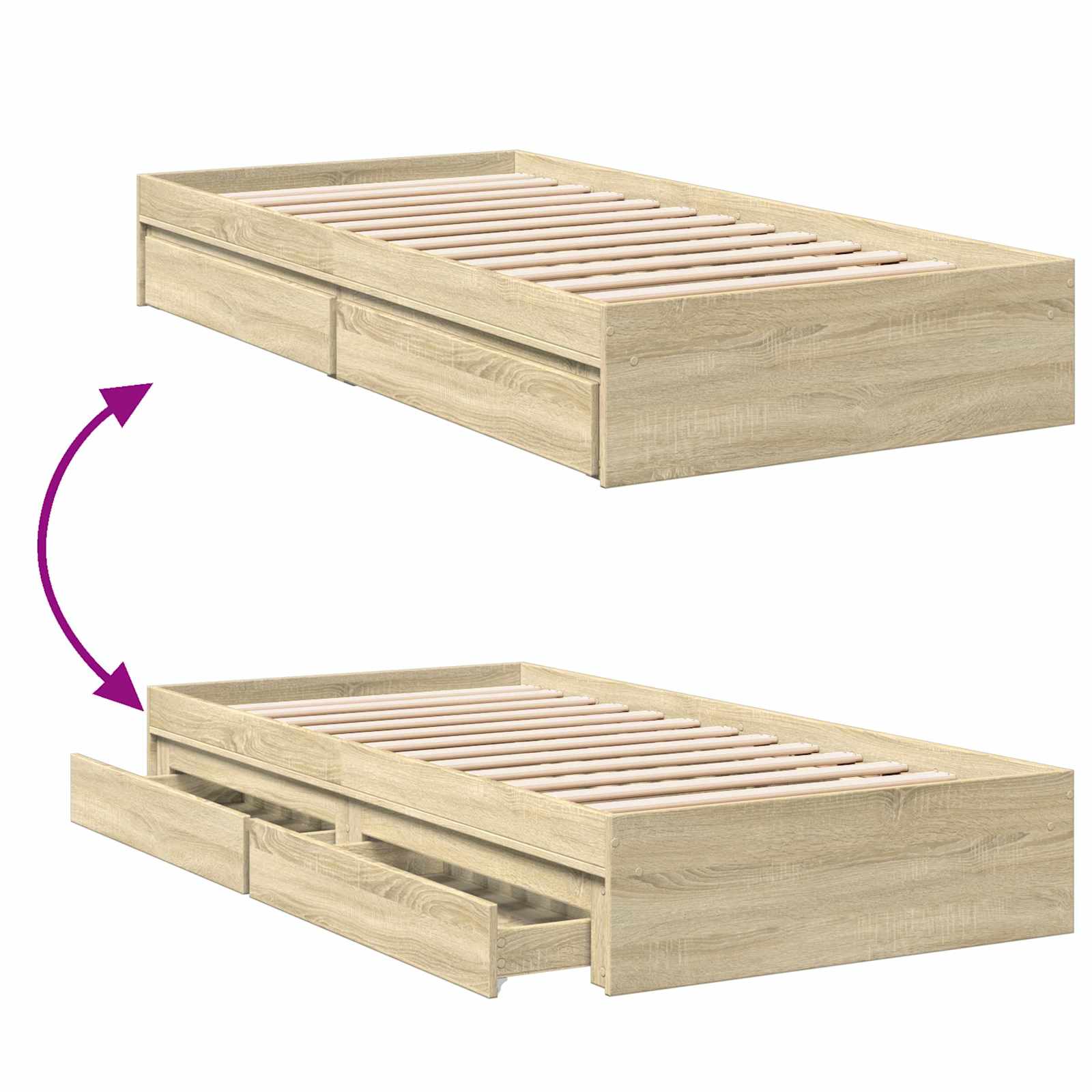 Bedframe met opslag Sonoma Eiken 80 x 200 cm Bewerkt hout