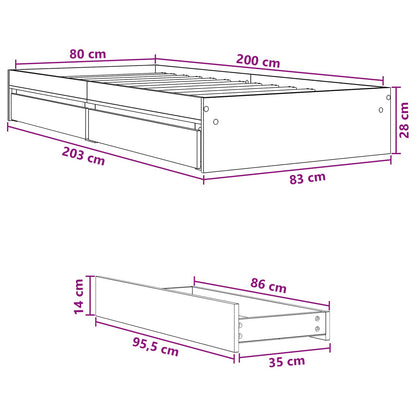 Bedframe met opslag Gerookt eiken 80 x 200 cm Bewerkt hout