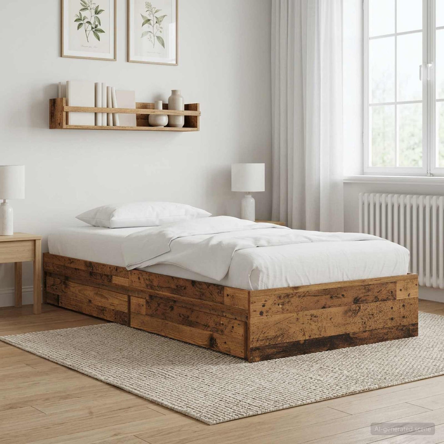 Bedframe met opslag met lade Oud hout 80 x 200 cm Bewerkt hout