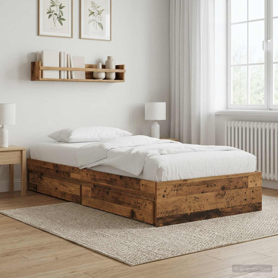 Bedframe met opslag met lade Oud hout 80 x 200 cm Bewerkt hout