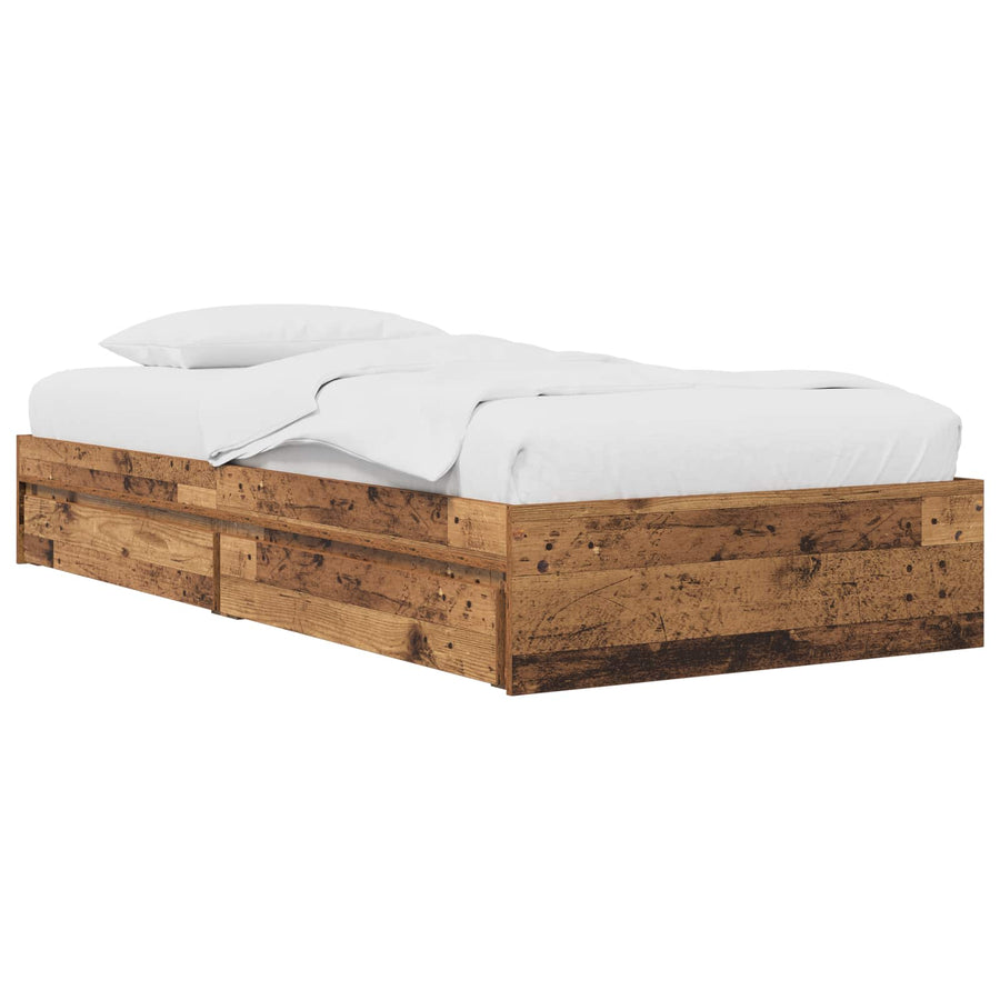 Bedframe met opslag met lade Oud hout 80 x 200 cm Bewerkt hout