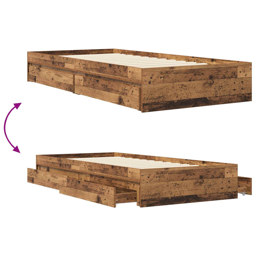 Bedframe met opslag met lade Oud hout 80 x 200 cm Bewerkt hout