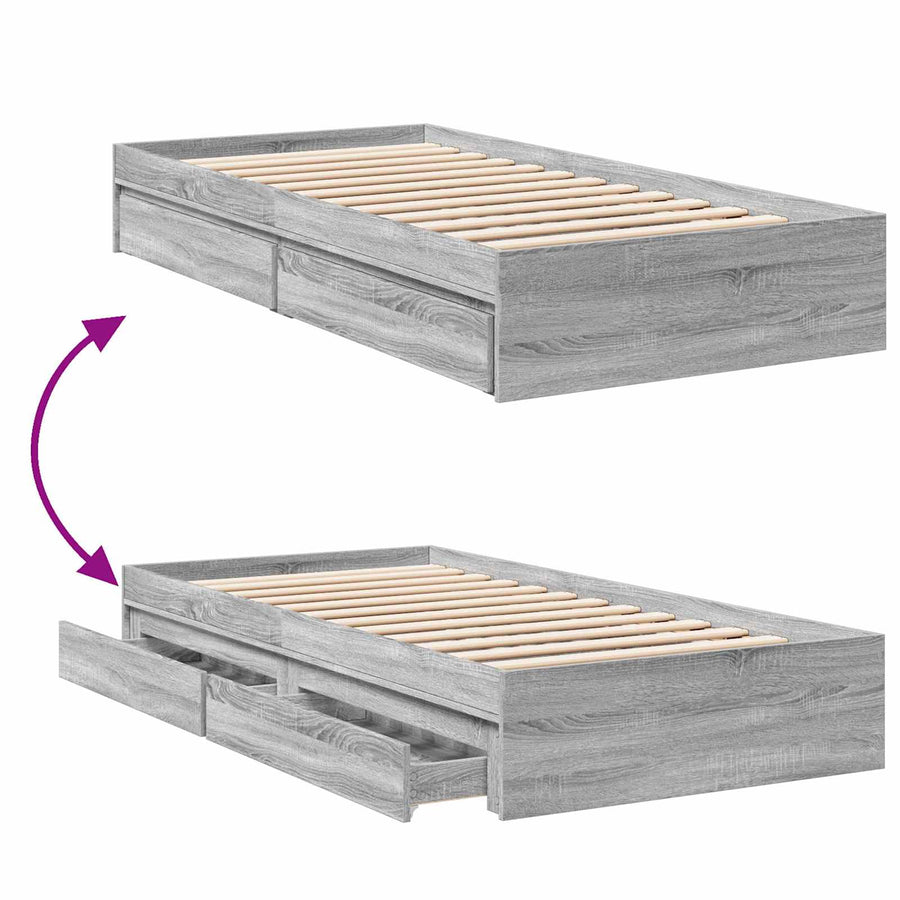 Bedframe met opslag Grijs Sonoma 80 x 200 cm Bewerkt hout