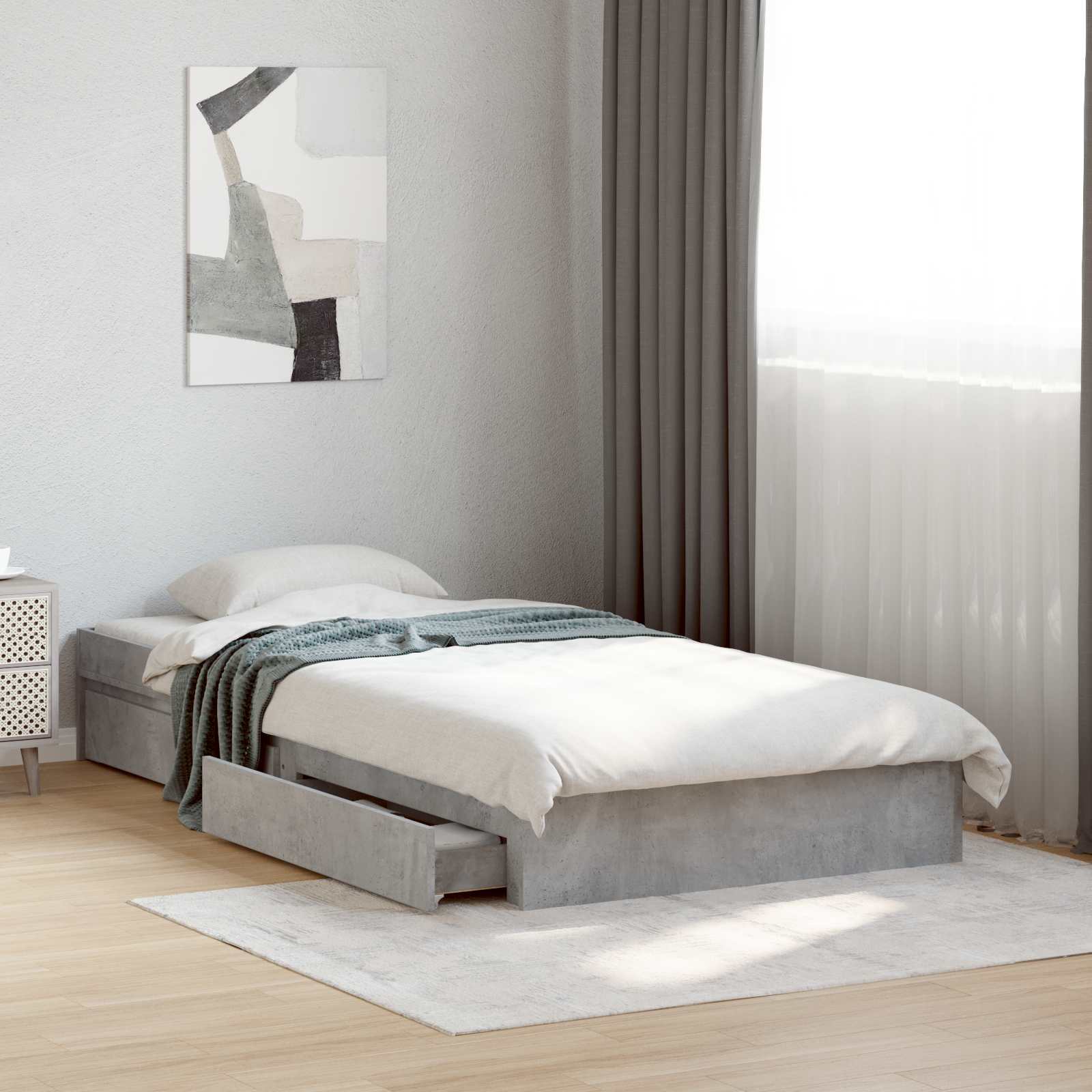 Bedframe met opslag Betongrijs 80 x 200 cm Bewerkt hout