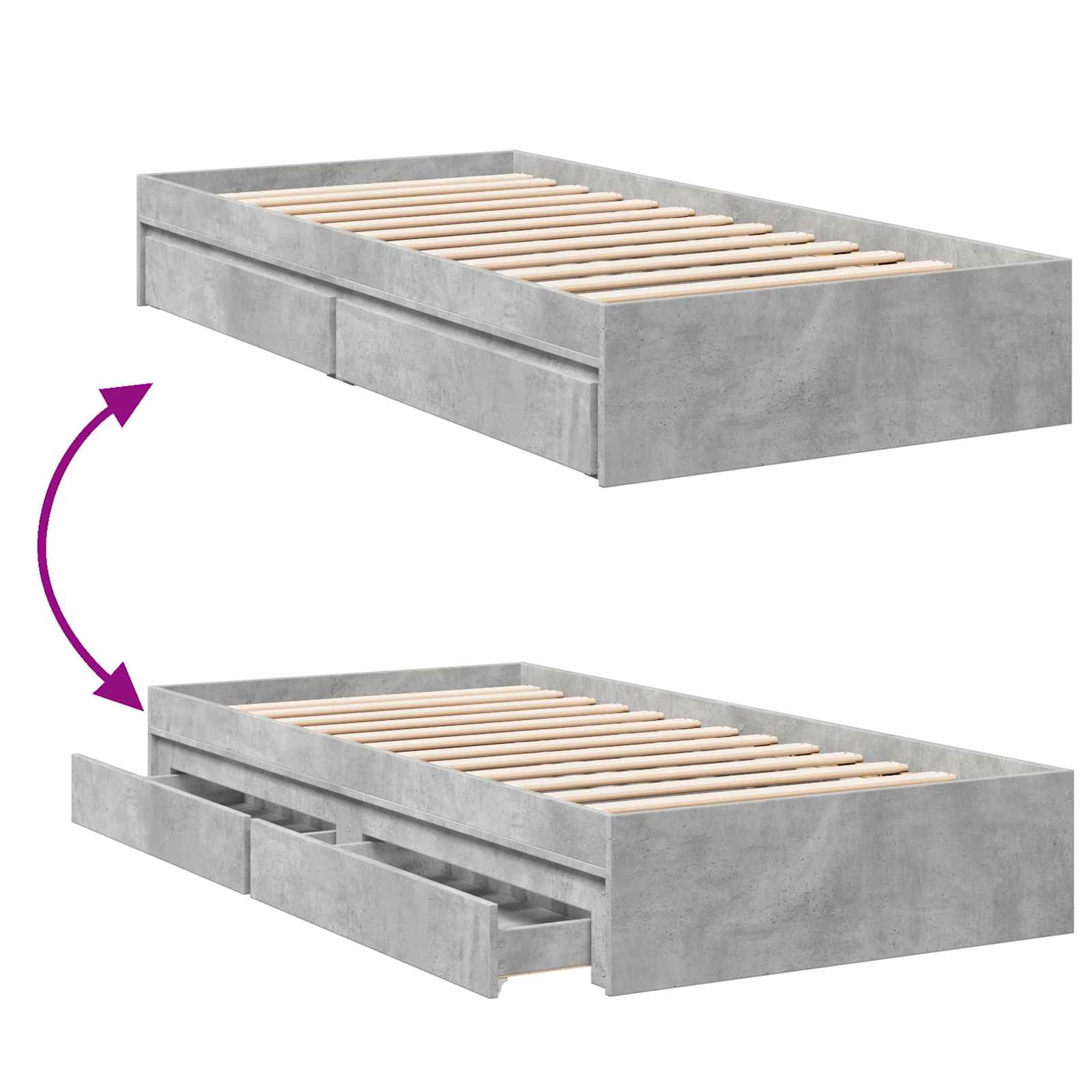 Bedframe met opslag Betongrijs 80 x 200 cm Bewerkt hout