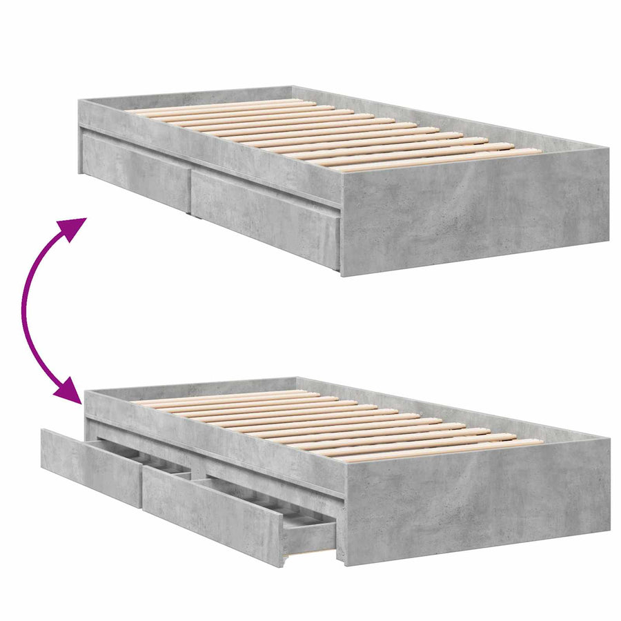 Bedframe met opslag Betongrijs 80 x 200 cm Bewerkt hout