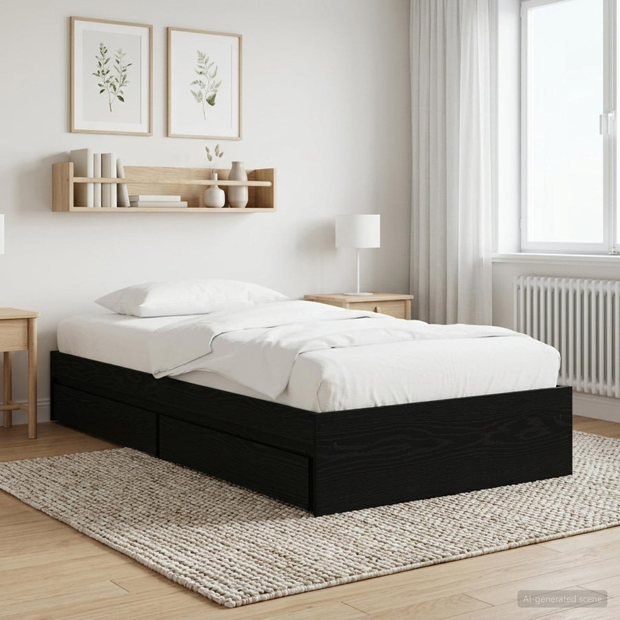 Bedframe met opslag Zwart eiken 80 x 200 cm Bewerkt hout