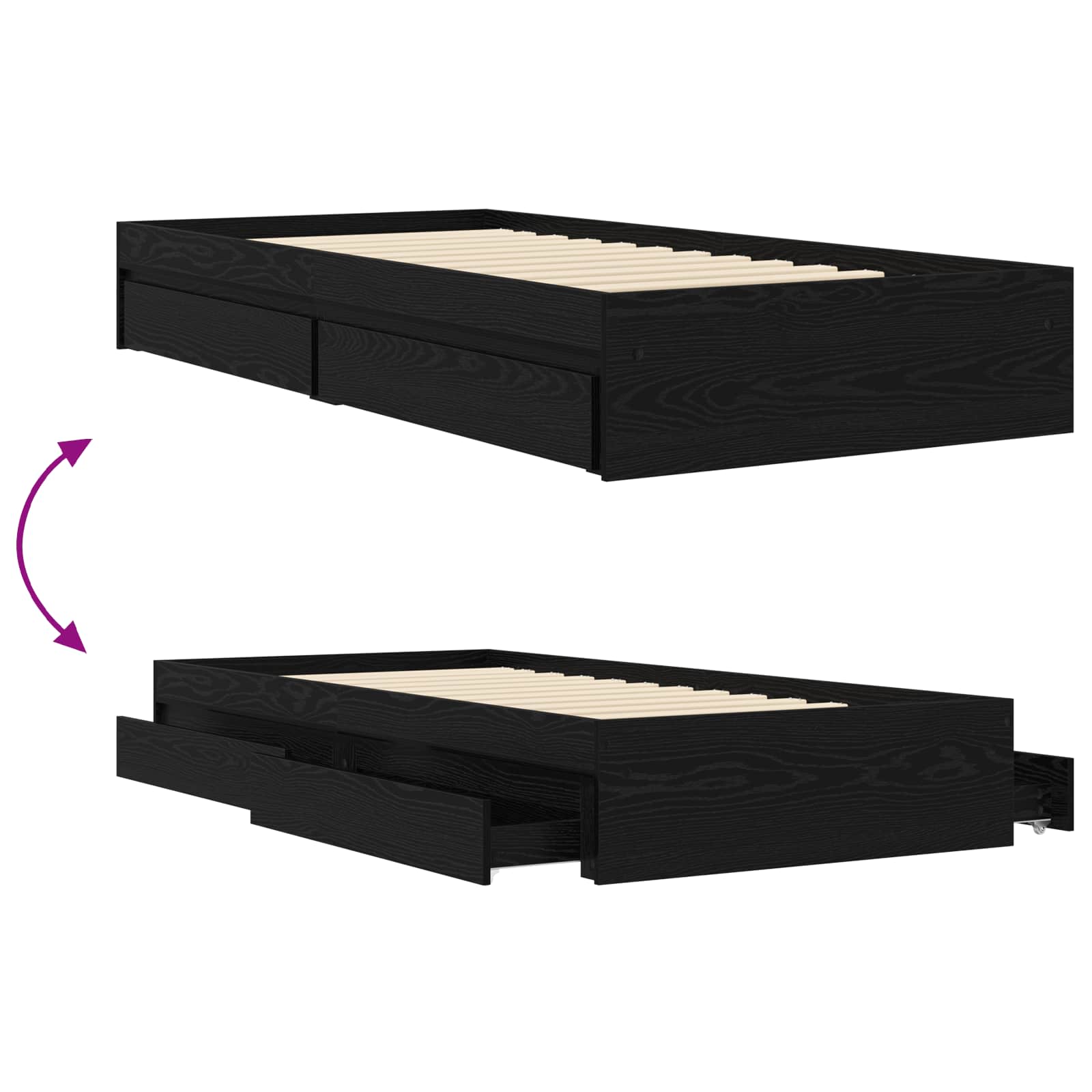 Bedframe met opslag Zwart eiken 80 x 200 cm Bewerkt hout