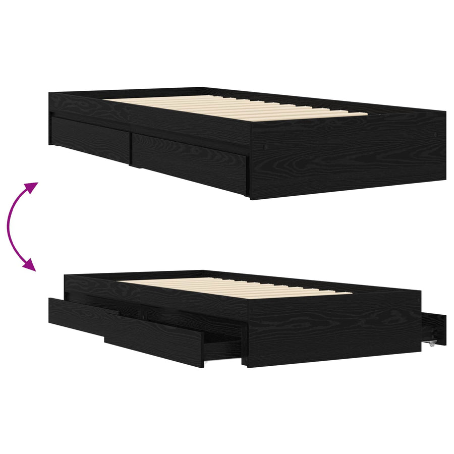 Bedframe met opslag Zwart eiken 80 x 200 cm Bewerkt hout