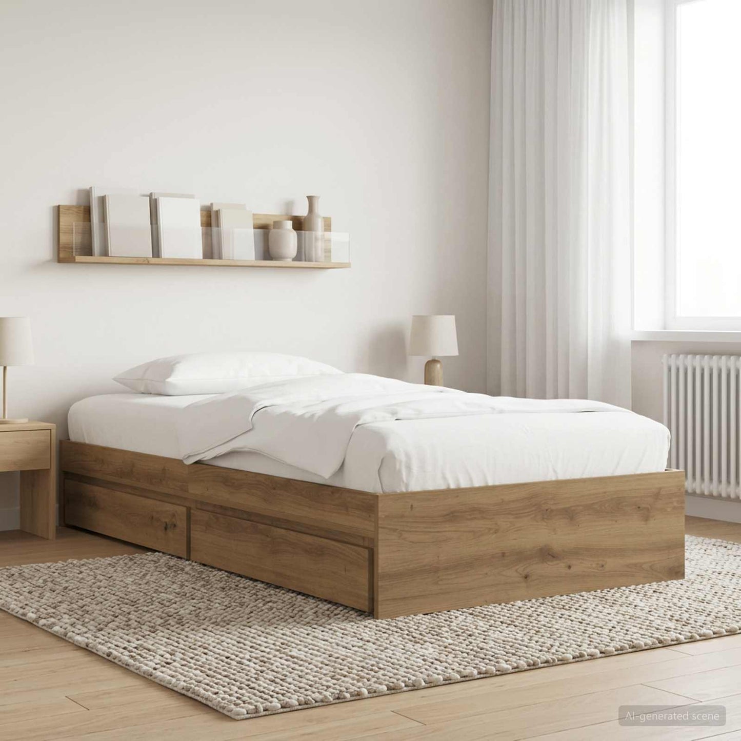 Bedframe met opslag Artisanaal eiken 80 x 200 cm Bewerkt hout