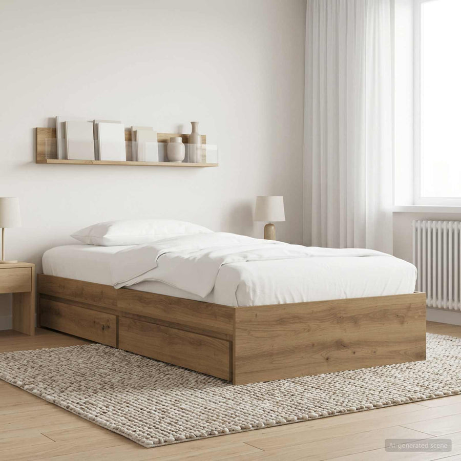 Bedframe met opslag Artisanaal eiken 80 x 200 cm Bewerkt hout