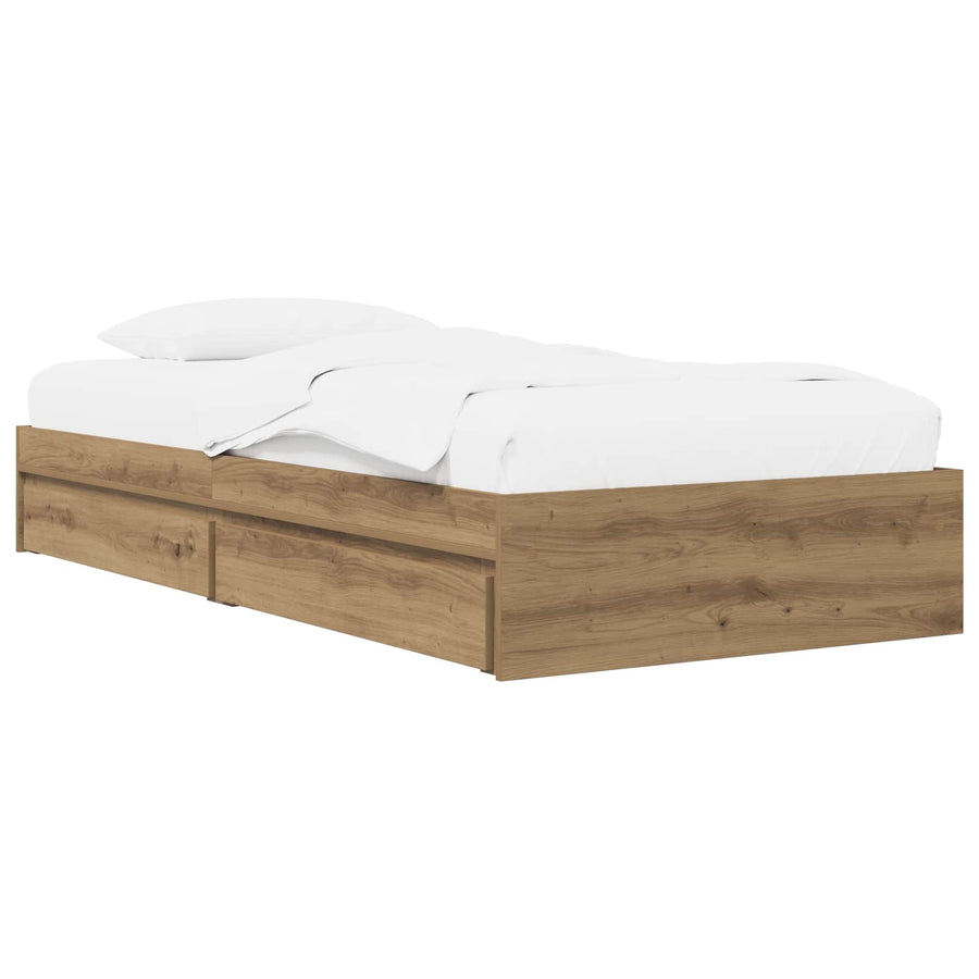 Bedframe met opslag Artisanaal eiken 80 x 200 cm Bewerkt hout