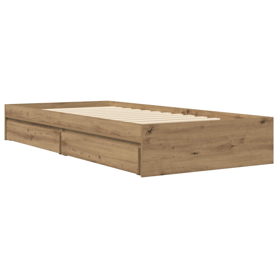 Bedframe met opslag Artisanaal eiken 80 x 200 cm Bewerkt hout