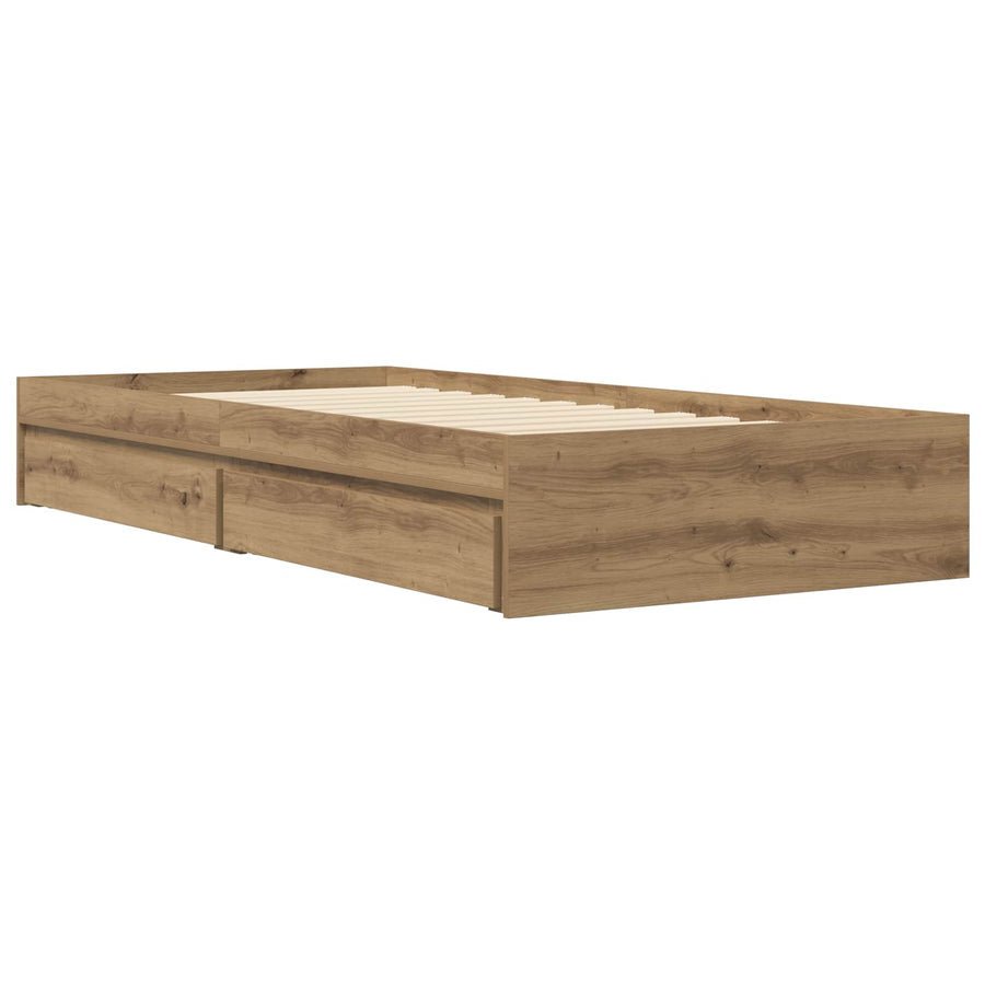 Bedframe met opslag Artisanaal eiken 80 x 200 cm Bewerkt hout