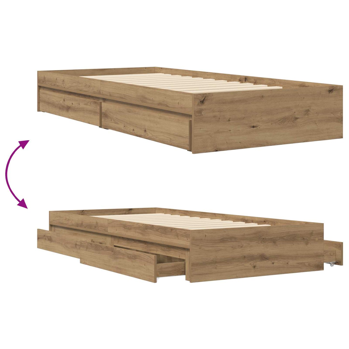 Bedframe met opslag Artisanaal eiken 80 x 200 cm Bewerkt hout