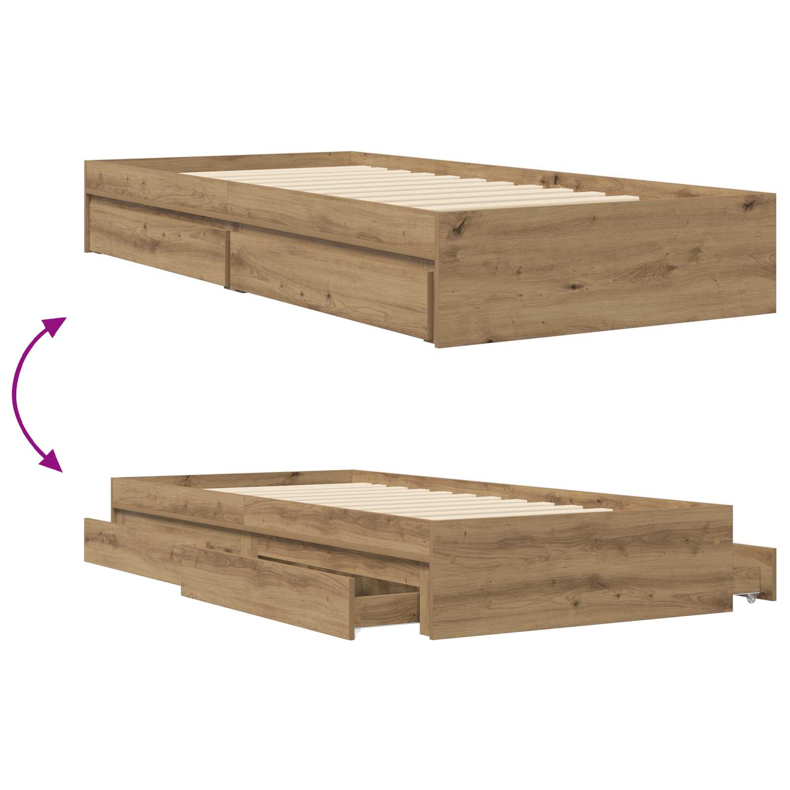 Bedframe met opslag Artisanaal eiken 80 x 200 cm Bewerkt hout