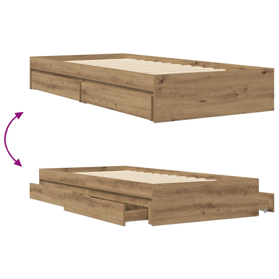 Bedframe met opslag Artisanaal eiken 80 x 200 cm Bewerkt hout