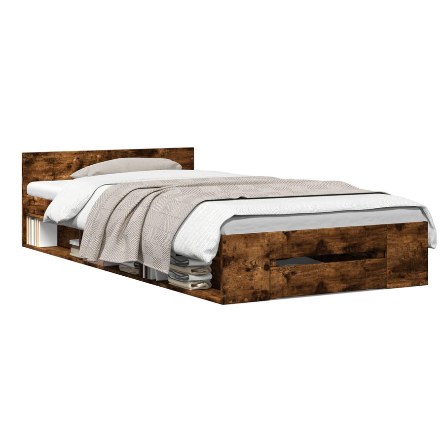 Bedframe met opslag Gerookt eiken 80 x 200 cm Bewerkt hout