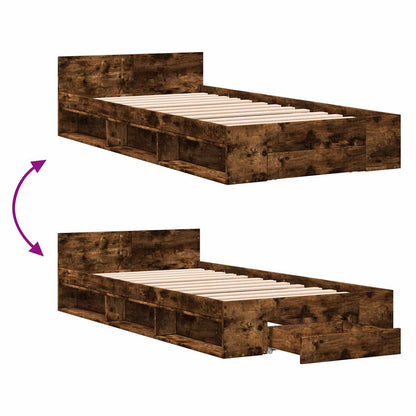 Bedframe met opslag Gerookt eiken 80 x 200 cm Bewerkt hout