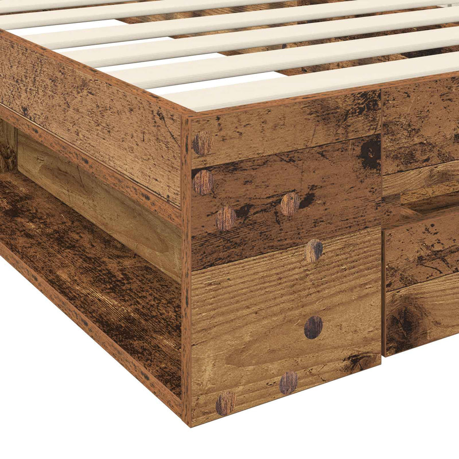 Bedframe met opslag met lade Oud hout 80 x 200 cm Bewerkt hout