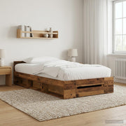 Bedframe 80x200 cm oud hout met lade bewerkt hout