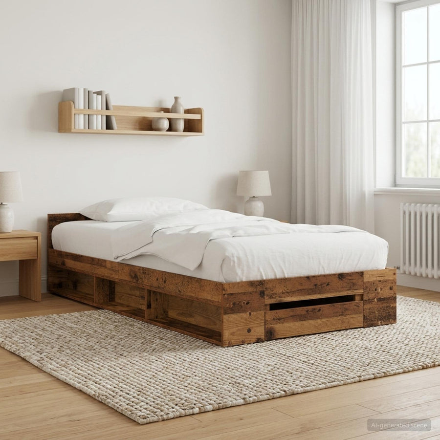 Bedframe met opslag met lade Oud hout 80 x 200 cm Bewerkt hout