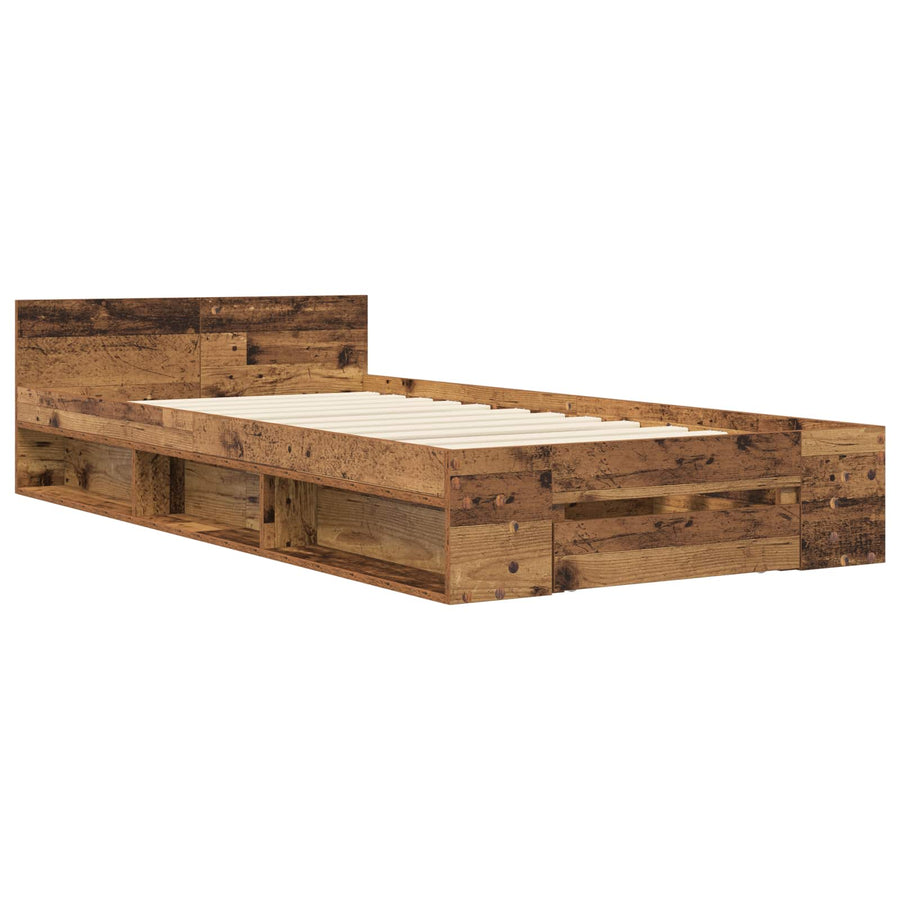 Bedframe met opslag met lade Oud hout 80 x 200 cm Bewerkt hout