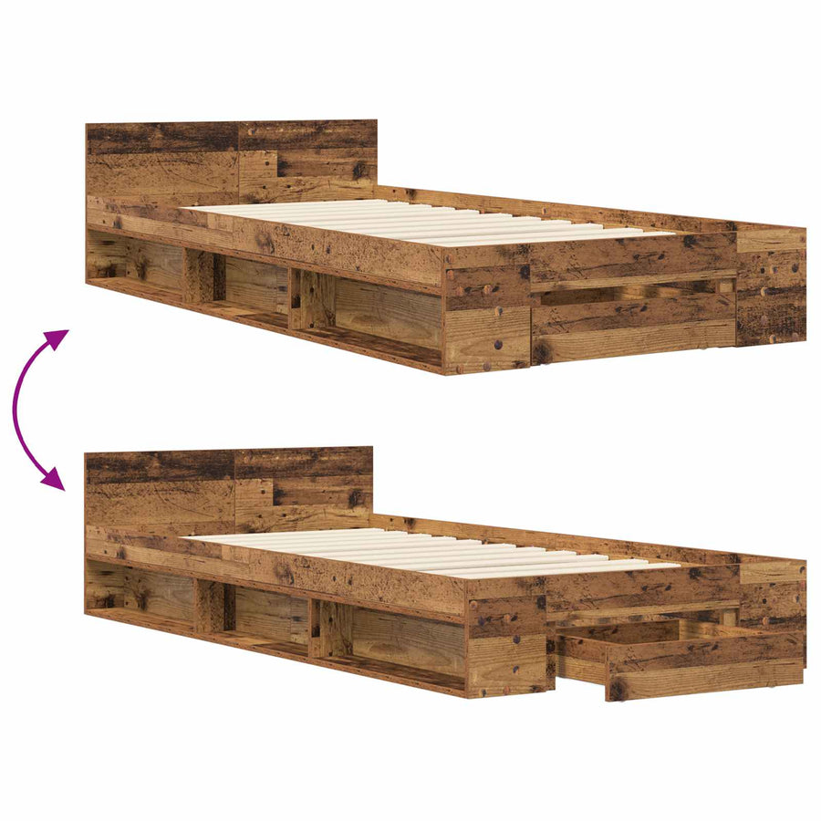 Bedframe met opslag met lade Oud hout 80 x 200 cm Bewerkt hout